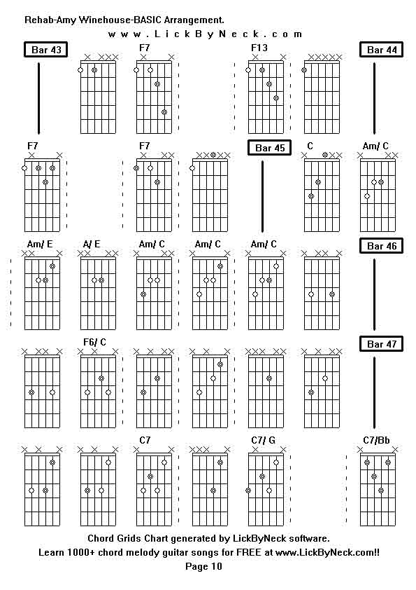 Chord Grids Chart of chord melody fingerstyle guitar song-Rehab-Amy Winehouse-BASIC Arrangement,generated by LickByNeck software.